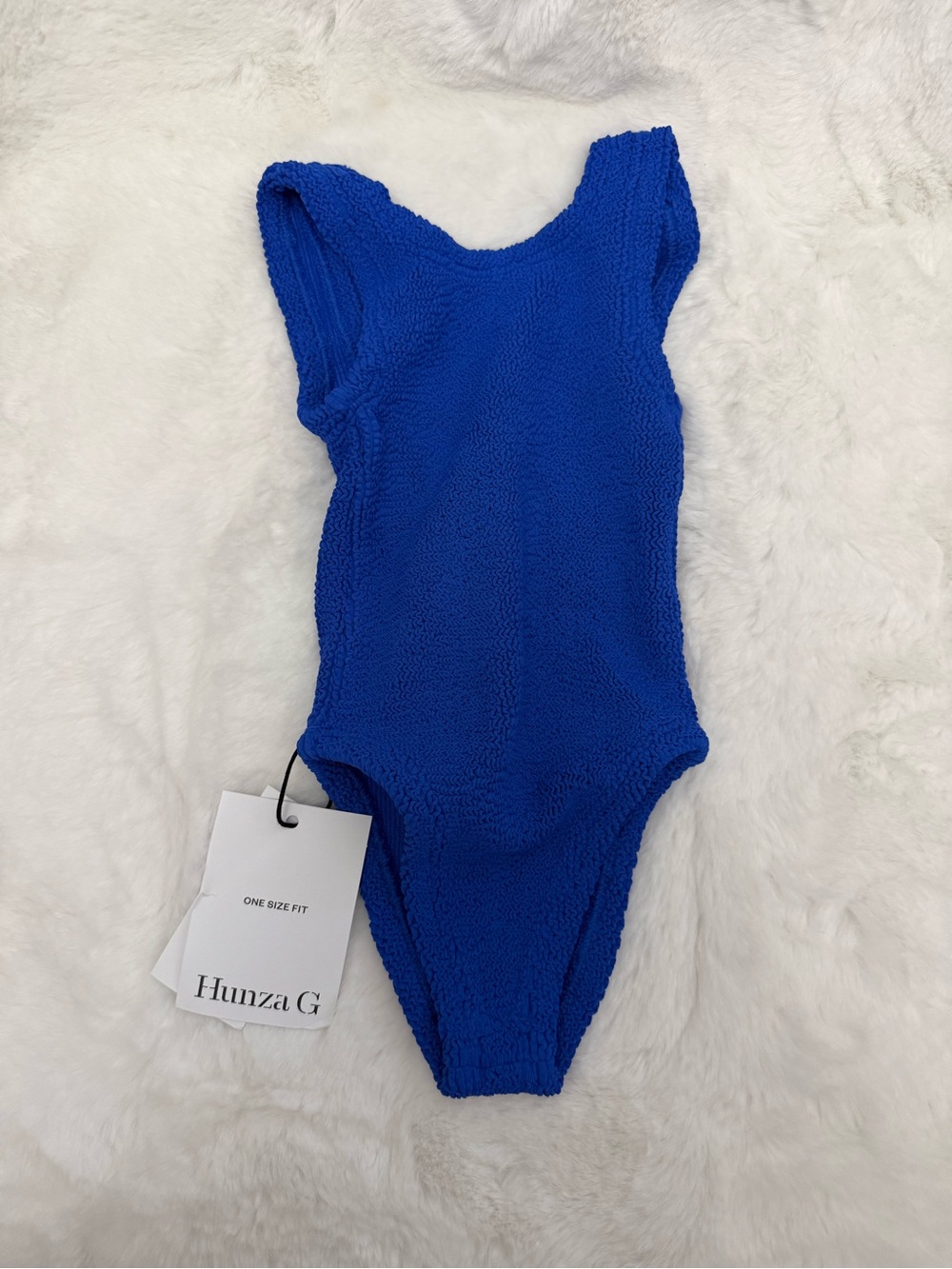 NWT Hunza G Kids Alva Crinkle Swimsuit Royal Blue 3-6 Years One Size